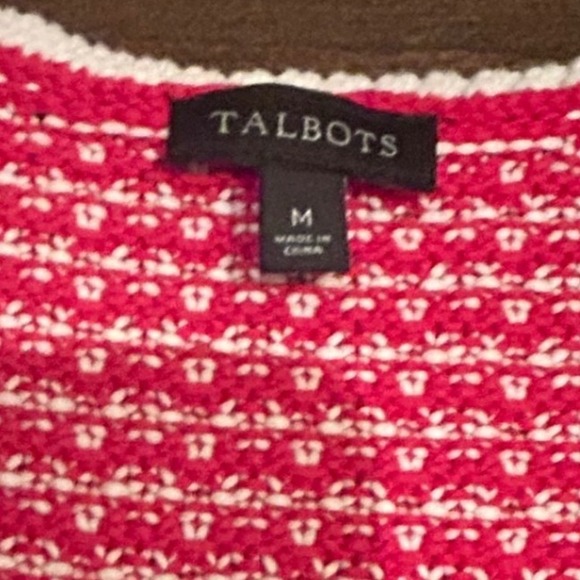 Talbots Tipped Tweed Sweater Jacket Medium Knit Blazer Red‎ White Pockets Medium - Picture 5 of 7